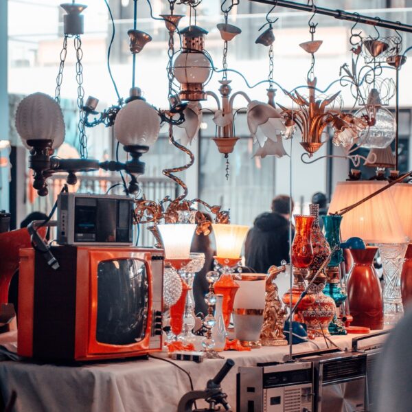 A vibrant vintage store in Istanbul featuring retro electronics and eclectic decor items.