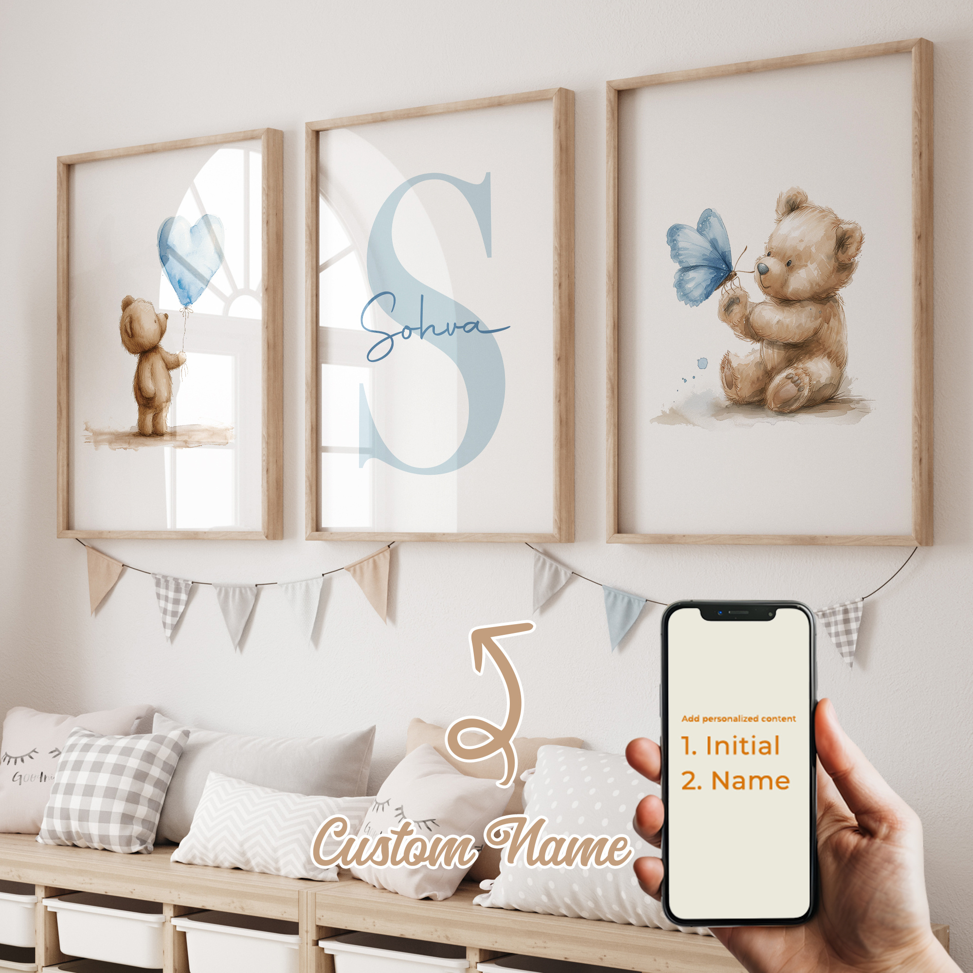 Cute Watercolor Little Bear Cartoon Art Canvas Painting - Image 2